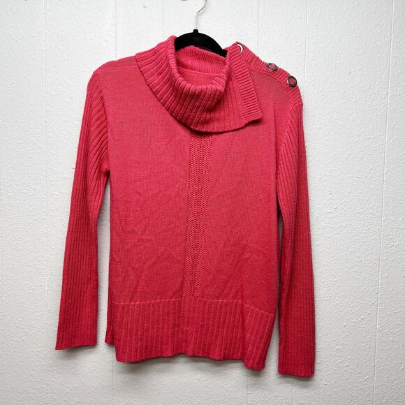 The Animal Rescue Site Sweaters - St. John's Bay Wide Button Up Turtleneck Sweater Womens Medium Soft Cozy Casual